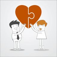 Man and woman hold puzzle in form heart hand