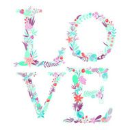 Love Word of flowers Vector lettering stylish text