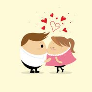 Vector of Chubby Businessman in love kissing cute girl