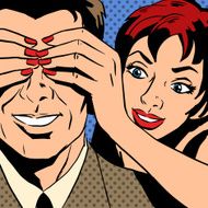 man and woman talking comics retro style