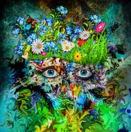 Human eyes on colored creative background illustration