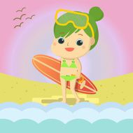girl on the beach Mascot cartoon Vector EPS10
