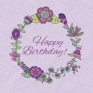 happy birthday greeting card circle floral frame N14