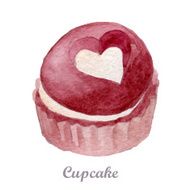 Watercolor hand drawn cupcake