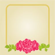 Golden frame with pink roses vector