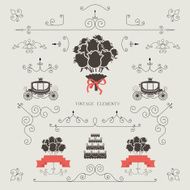 Set of vintage elements design wedding invitation frame borders vector