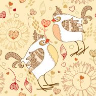 Seamless pattern with cartoon birds on a beige background