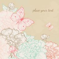 Card with peony and butterfly N2