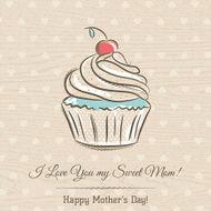 Mothers Day card with cupcake and wishes text vector