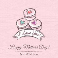 Pink Mother&#039;s Day card with macaroni ribbon and wishes text