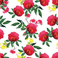 Watercolor rose and clematis seamless vector pattern