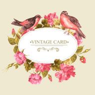 Floral Bouquet with Roses and Bird Vintage Card N4