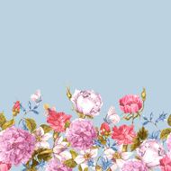 Floral Seamless Watercolor Border with Roses N3