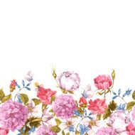 Floral Seamless Watercolor Border with Roses N4