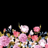 Floral Seamless Watercolor Border with Roses N5