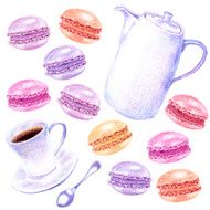 Hand drawn french dessert and coffee set N2