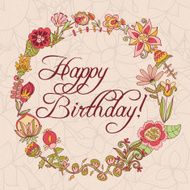 happy birthday greeting card circle floral frame N15