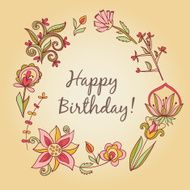 happy birthday greeting card circle floral frame N16