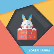 Happy birthday rabbit card flat icon with long shadow eps10 N32