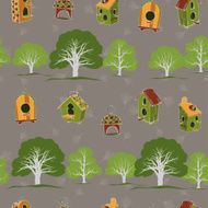 Seamless texture with garden and birdhouses