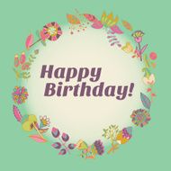 happy birthday greeting card circle floral frame N17