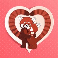 Two red pandas hug each other