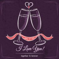 purple wedding card with two glass of wine N2