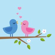 Birds on a branch with hearts