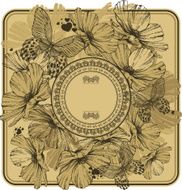 Vintage frame with wild flowers and butterflies Vector illustration