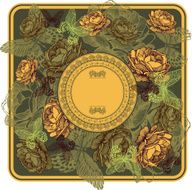 Vintage frame with yellow roses and butterflies vector illustration N2