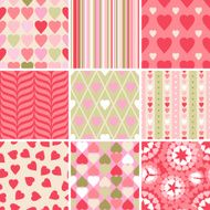 Vector set of 9 Valentine's Day heart patterns
