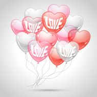 Background with flying balloons in the shape of a heart N5