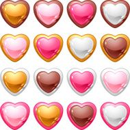 Collection of icons with a shiny glossy hearts N2