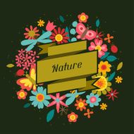 Card with beautiful simple flowers beetles and butterflies N6