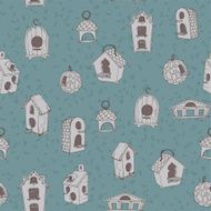 Sketched birdhouses on a blue background