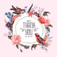 Vintage Greeting Card with Flowers and Birds N3