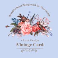 Vintage Greeting Card with Flowers and Birds N5