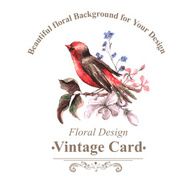 Vintage Floral Card with Bird on Branch N2