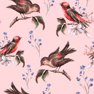 Vintage Floral Seamless Background with Birds N2