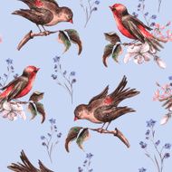Vintage Floral Seamless Background with Birds N3