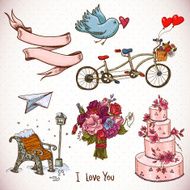 Doodle set elements of Valentines Day and Wedding N2