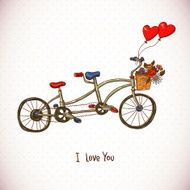 Vintage floral card with Tandem bike N2