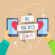 Humorous illustration with smartphones and slogan in flat style