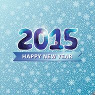 New year 2015 Blue polygons numbers on snowflakes background