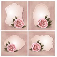 Collection of retro greeting cards with pink rose Vector illust
