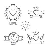 Set of lined hearts and elements in tattoo style N2