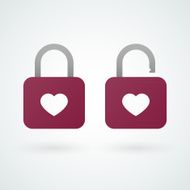 Closed and opened padlock icons of love