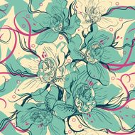 vector floral seamless pattern with blooming orchids N2