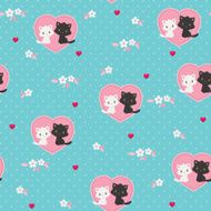 Seamless Valentine&#039;s Day pattern Black and white kittens in love