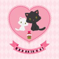 Valentine&#039;s Day greeting card Black and white kittens in love